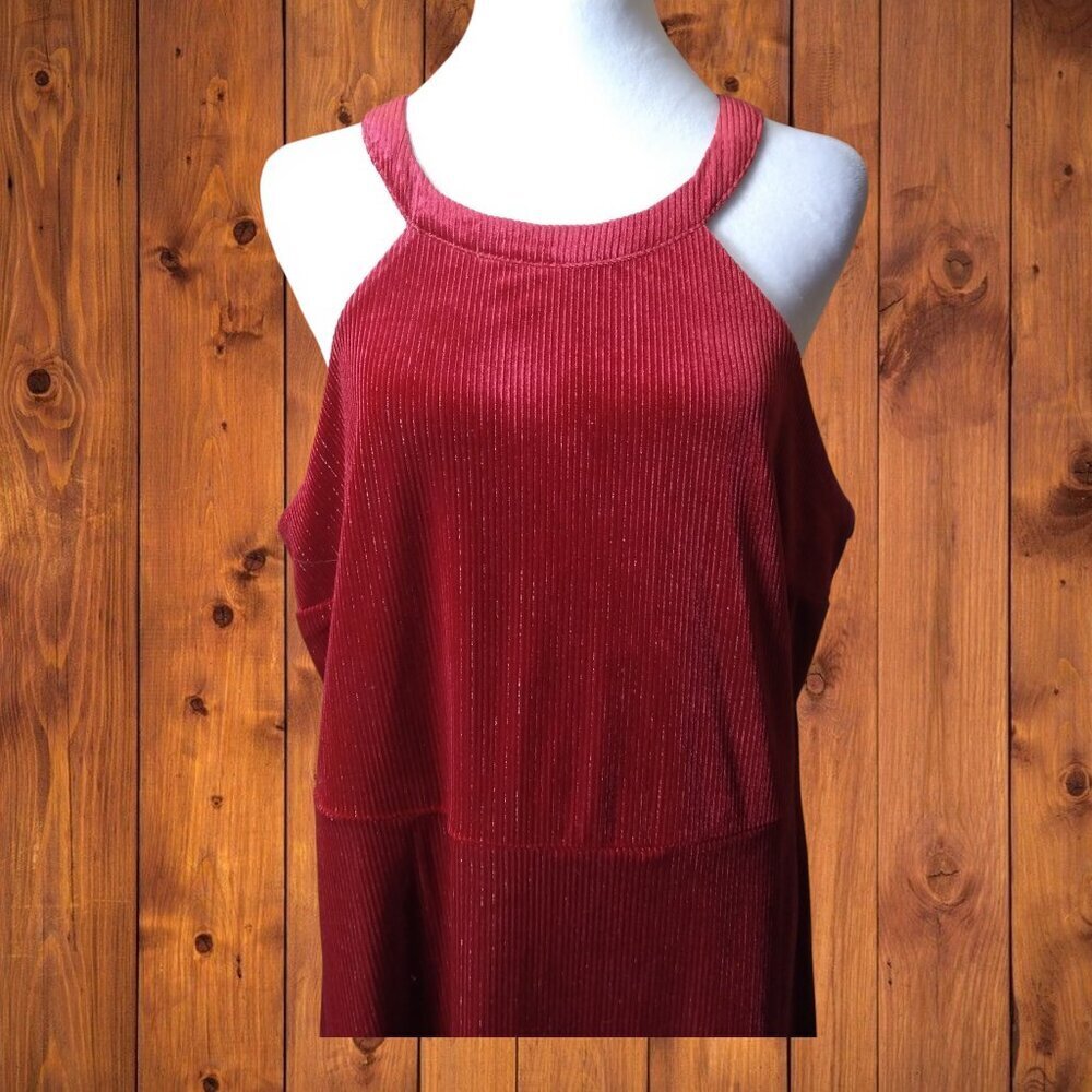 Live to be Spoiled Red Halter Dress Holiday Glitter Sleeveless Party 1X Strappy - Picture 2 of 8